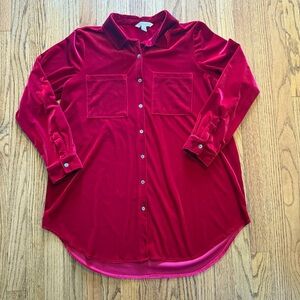 Khakis & Co Red Velvet Button-Up Shirt Dress